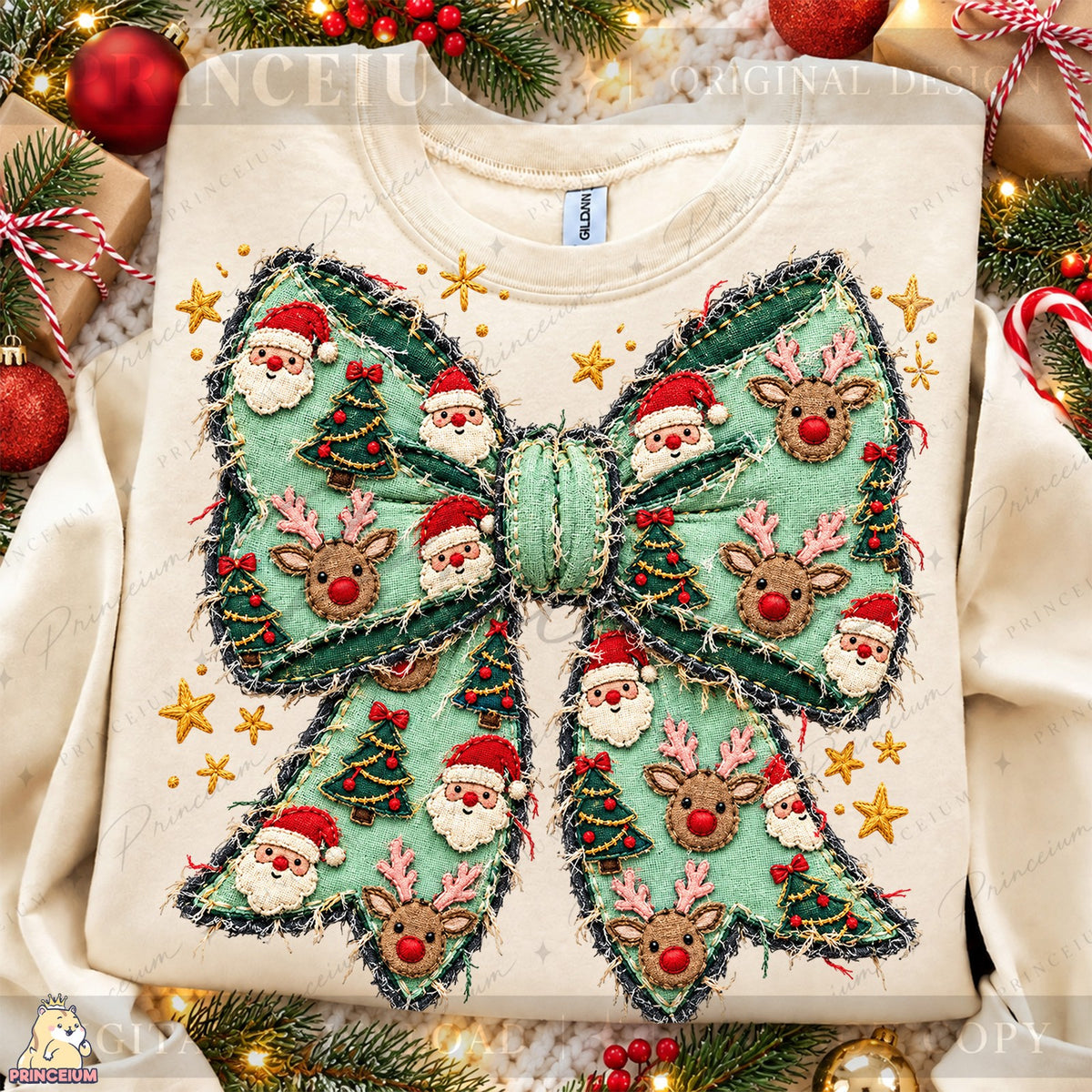 Embroidered Christmas Bow