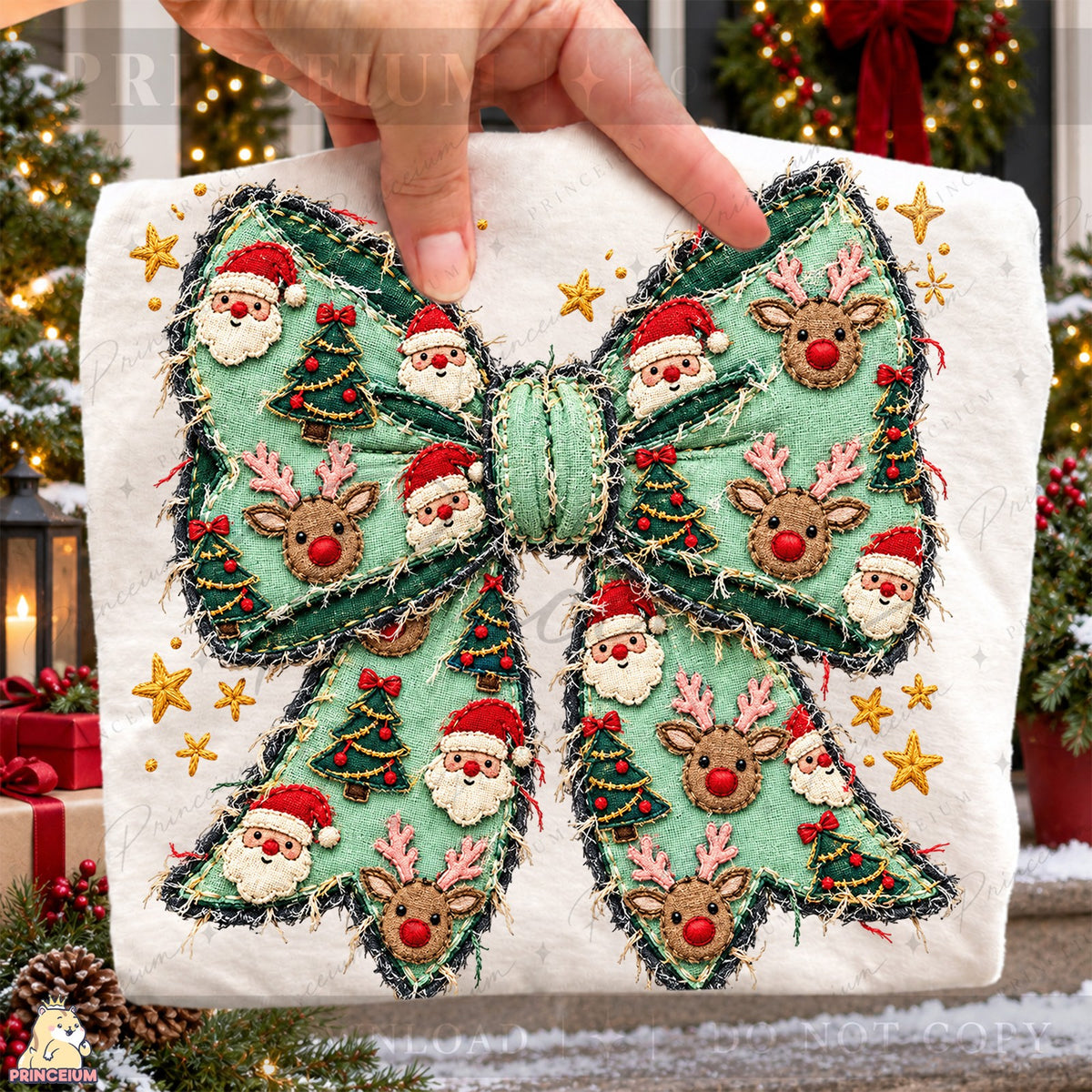 Embroidered Christmas Bow
