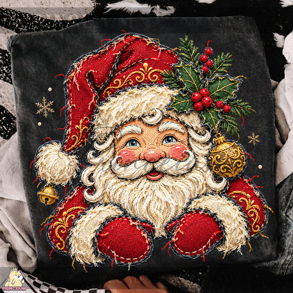 Santa Claus PNG Faux Embroidery Appliqué Christmas Design