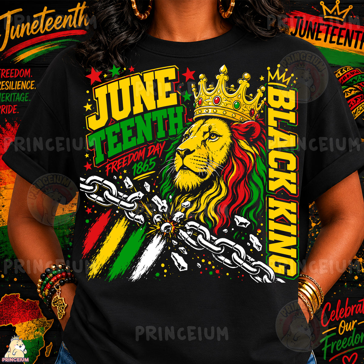 Black King Juneteenth Freedom Day 1865 Sublimation Design PNG Lion Crown Digital Download