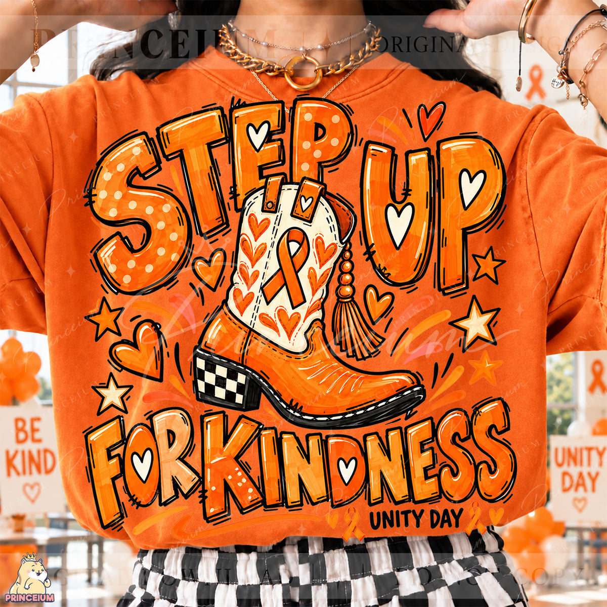 Step Up for Kindness PNG – Orange Cowboy Boot Unity Day Design | Instant Digital Download