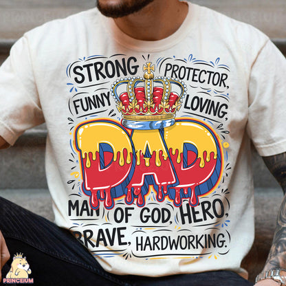a man wearing a t - shirt with a crown on it