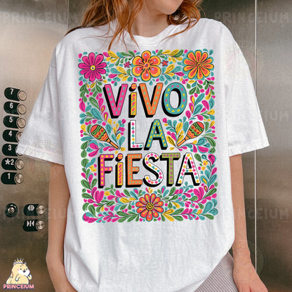 a woman wearing a white t - shirt with the words vivo la festa