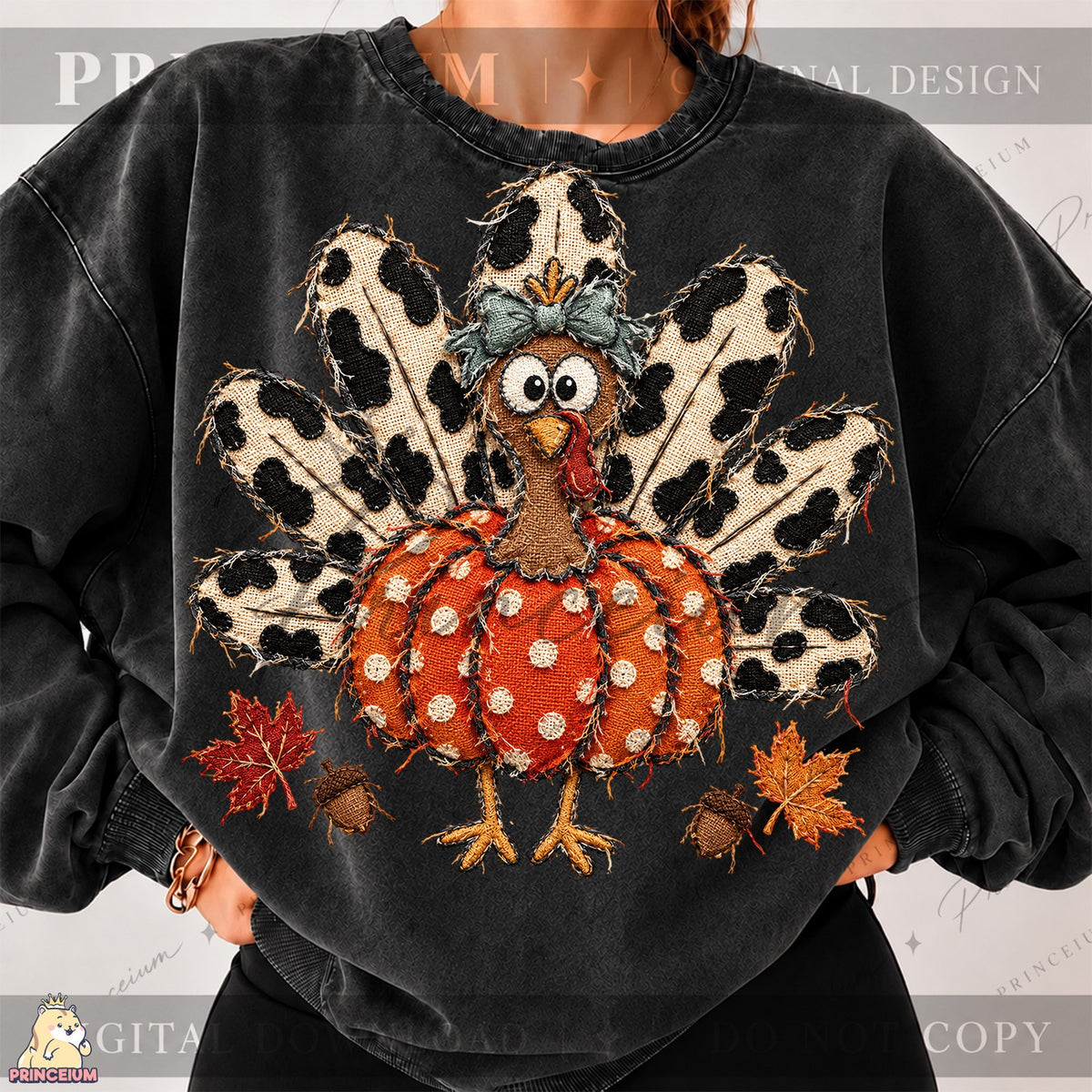 Frayed Embroidered Pumpkin Turkey