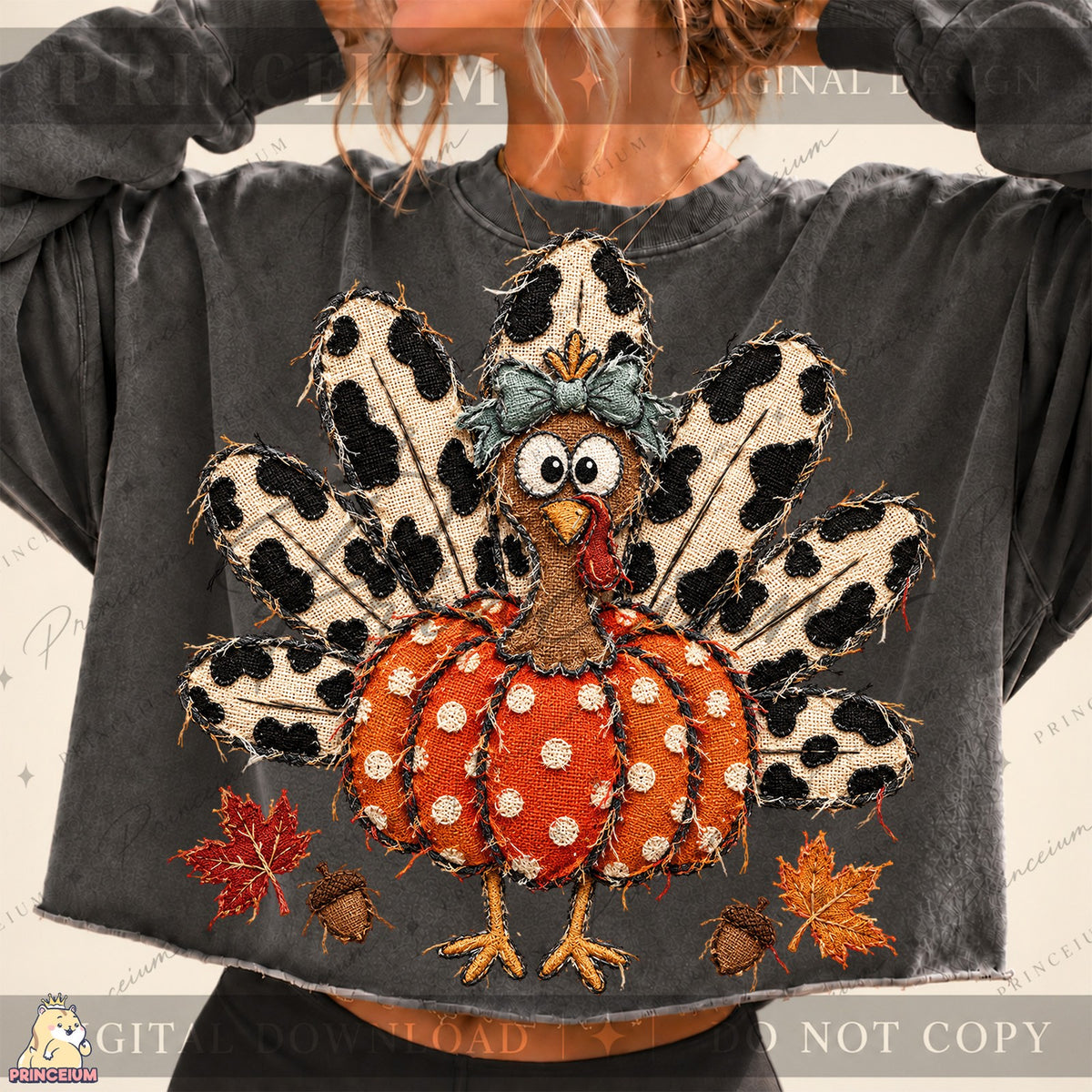 Frayed Embroidered Pumpkin Turkey