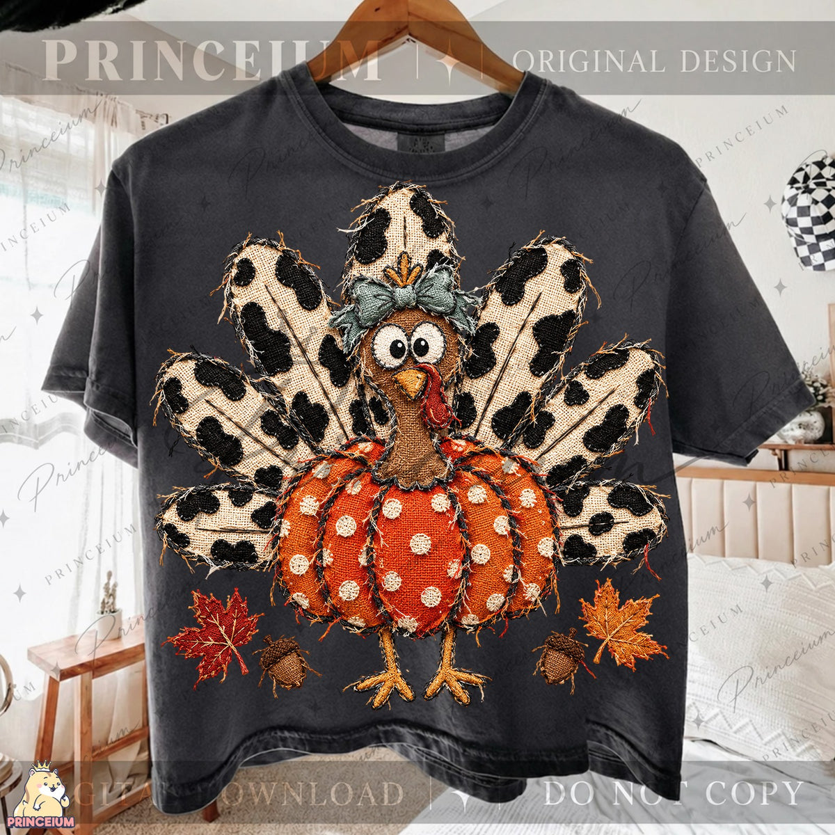 Frayed Embroidered Pumpkin Turkey