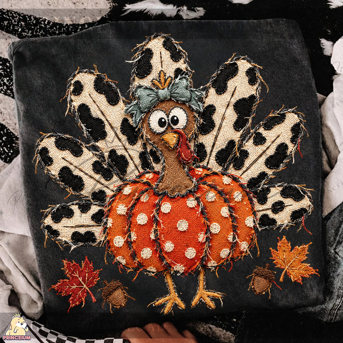 Frayed Embroidered Pumpkin Turkey