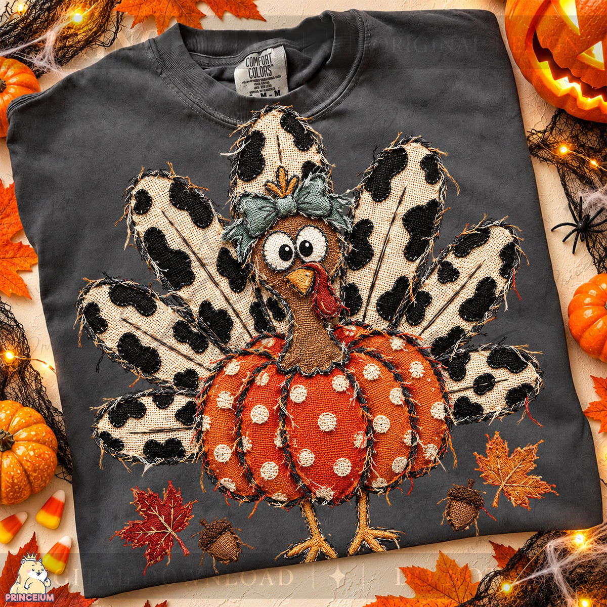 Frayed Embroidered Pumpkin Turkey