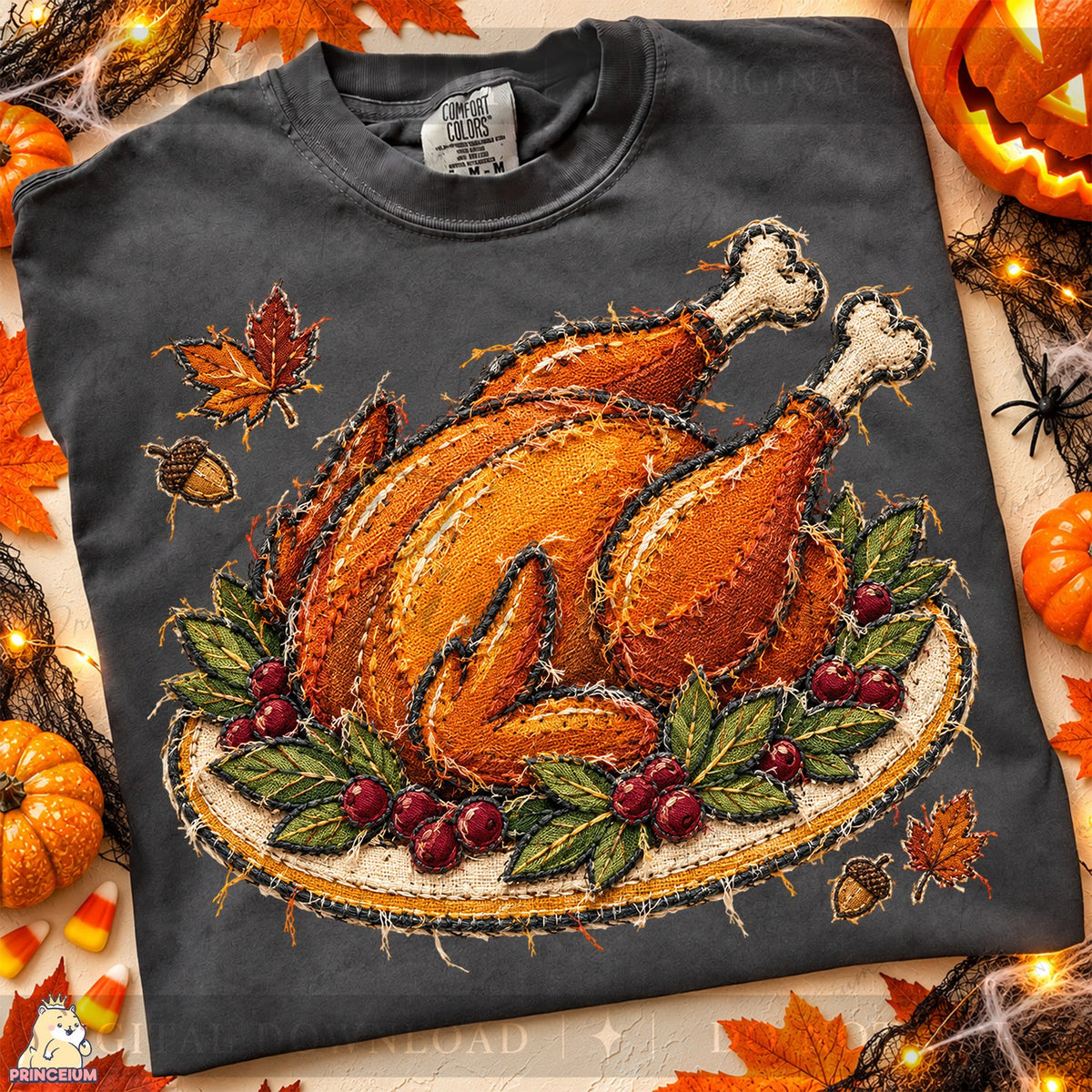 Frayed Embroidered Turkey Platter