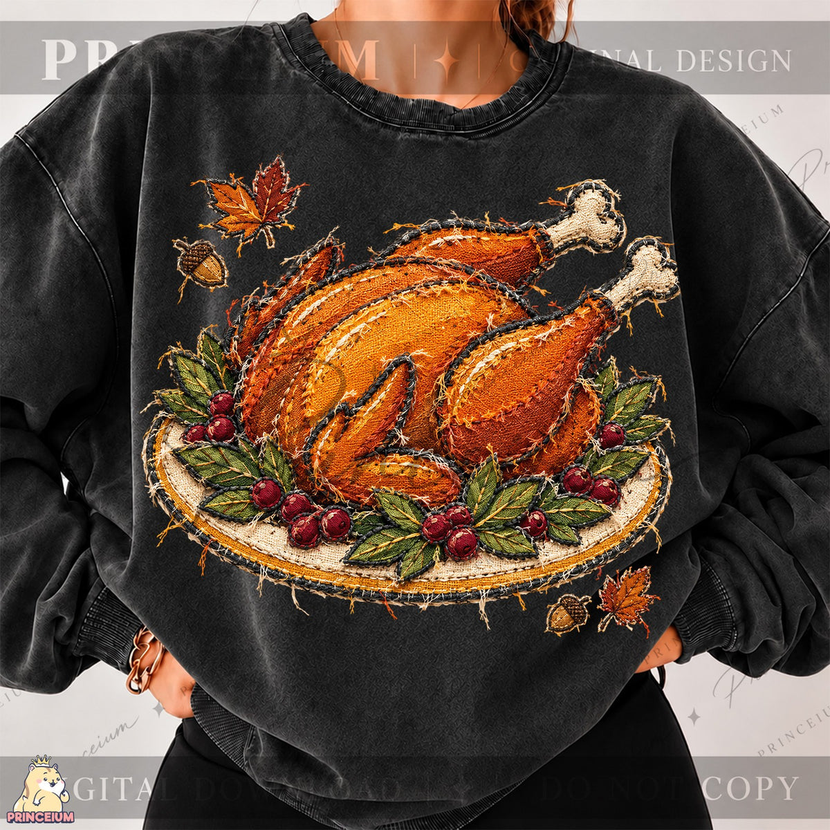 Frayed Embroidered Turkey Platter