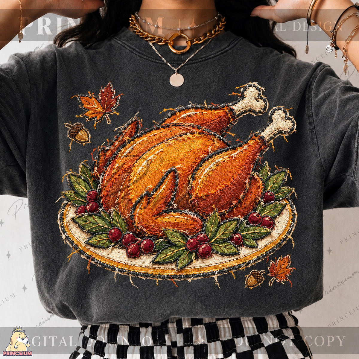 Frayed Embroidered Turkey Platter