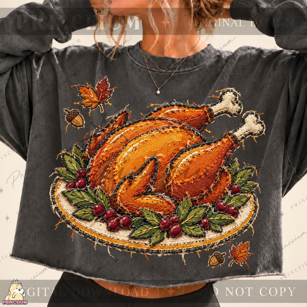Frayed Embroidered Turkey Platter