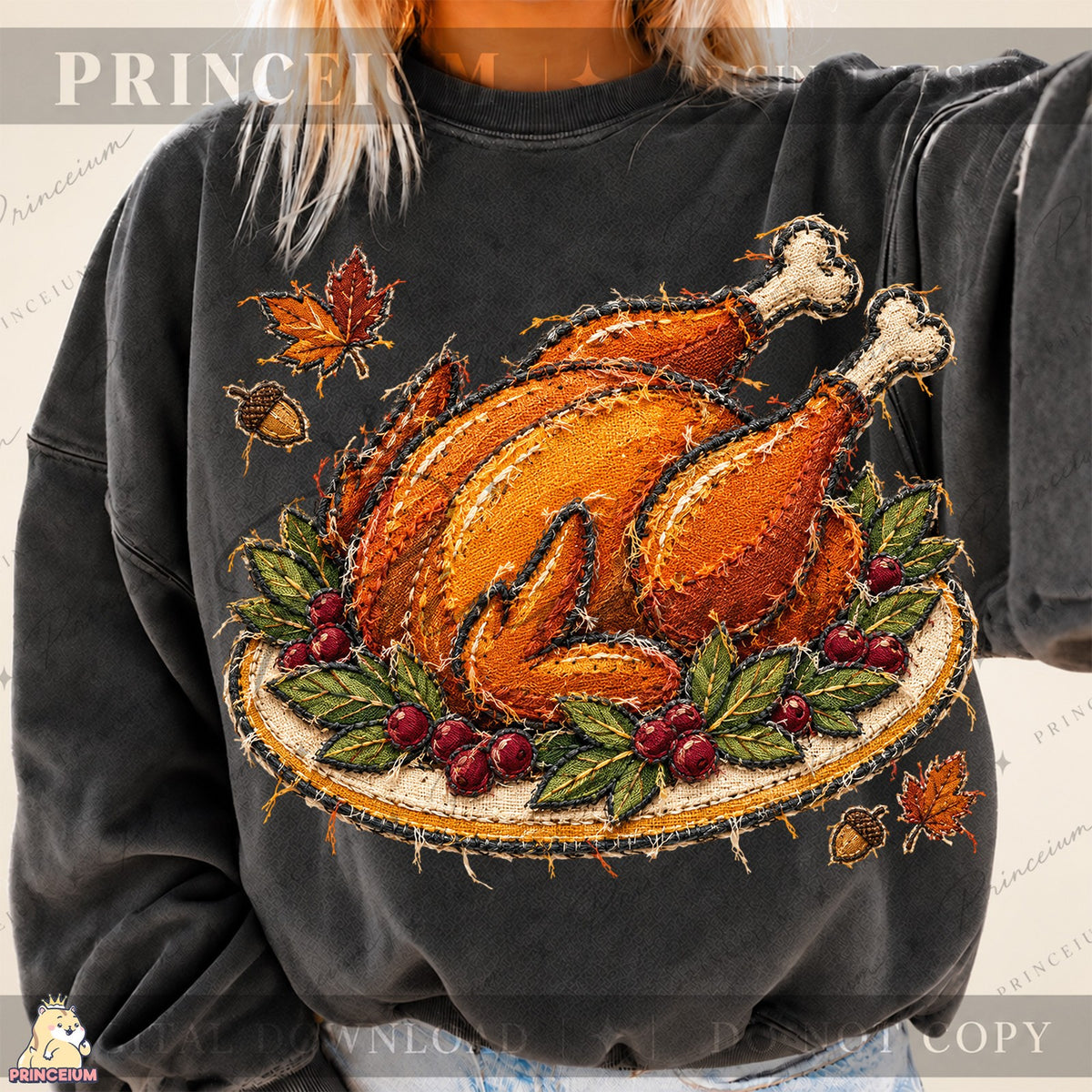 Frayed Embroidered Turkey Platter