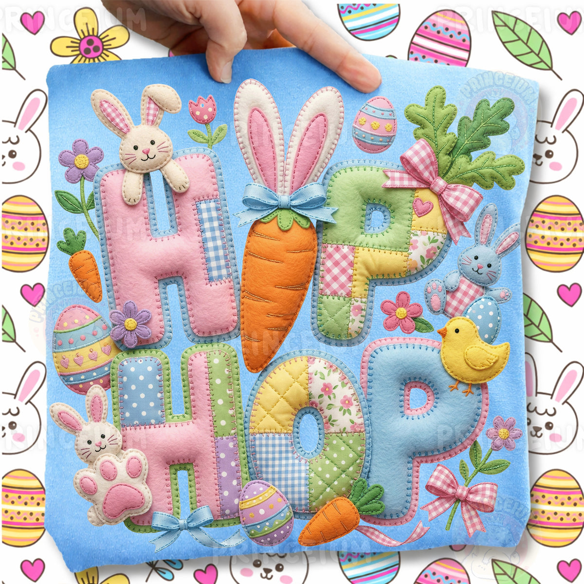 Hip Hop Png, Patchwork Bunny Carrot Letters, Cute Pastel Spring Easter Clipart Design