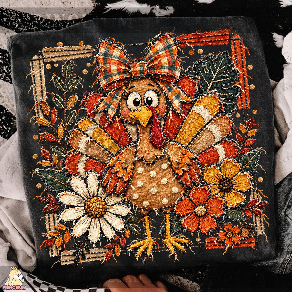 Frayed Embroidered Autumn Turkey