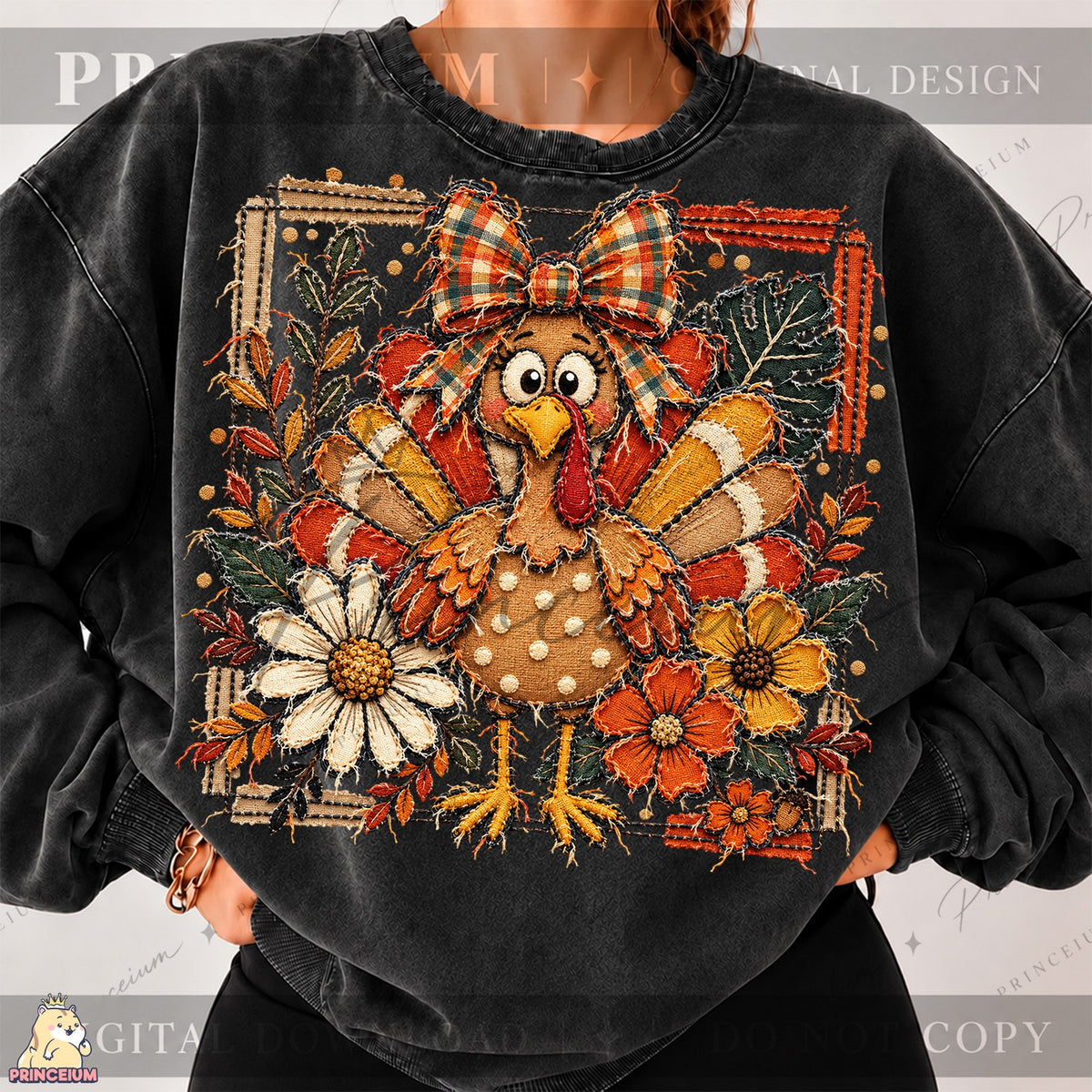 Frayed Embroidered Autumn Turkey