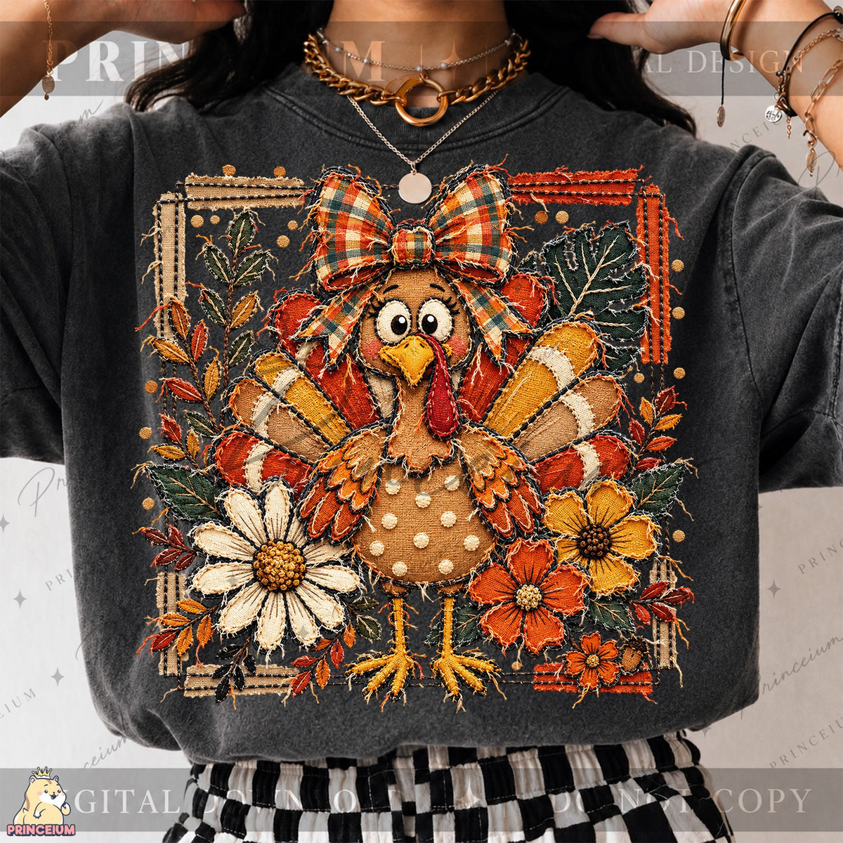 Frayed Embroidered Autumn Turkey