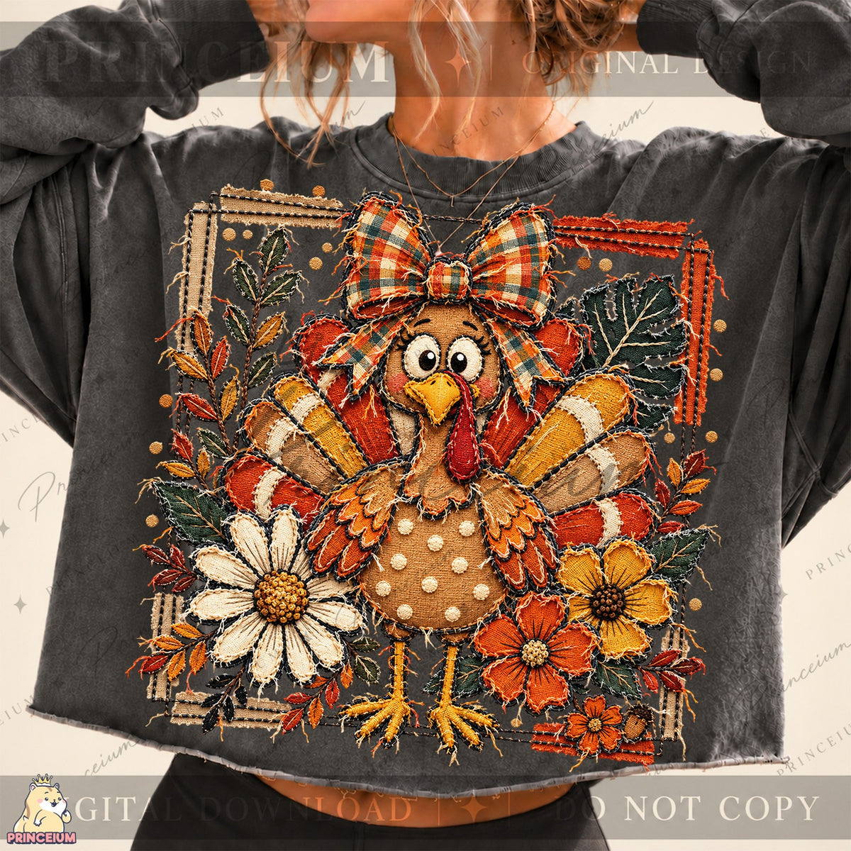 Frayed Embroidered Autumn Turkey