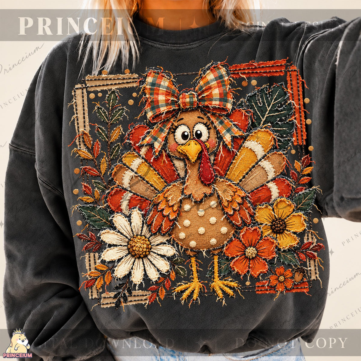 Frayed Embroidered Autumn Turkey