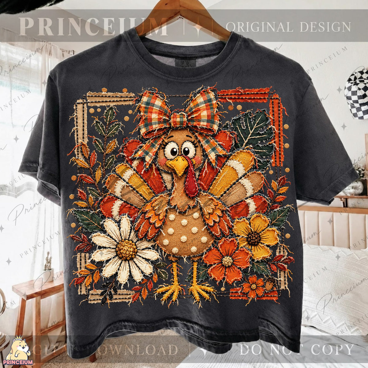 Frayed Embroidered Autumn Turkey