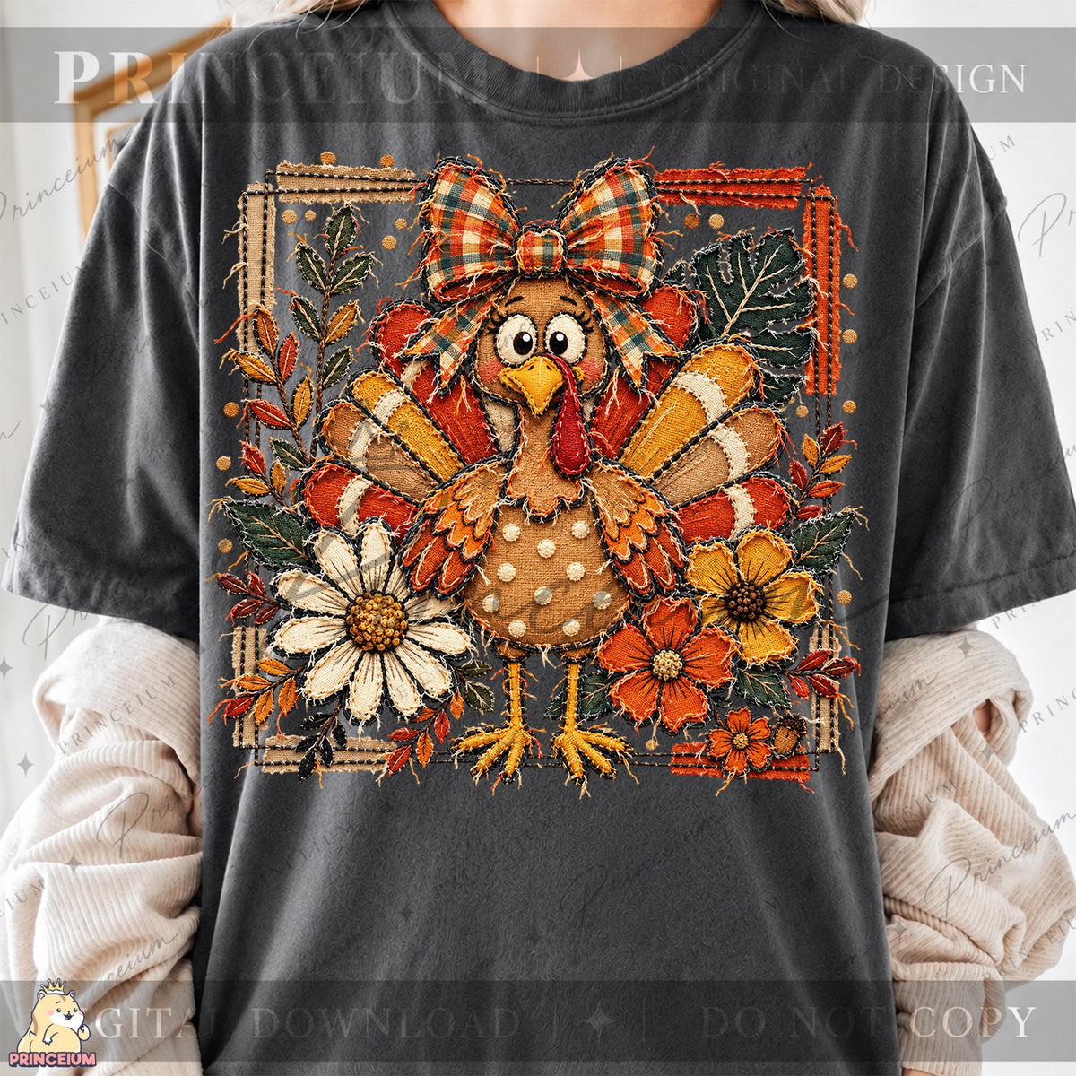 Frayed Embroidered Autumn Turkey