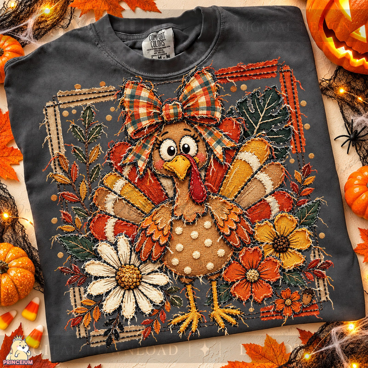 Frayed Embroidered Autumn Turkey