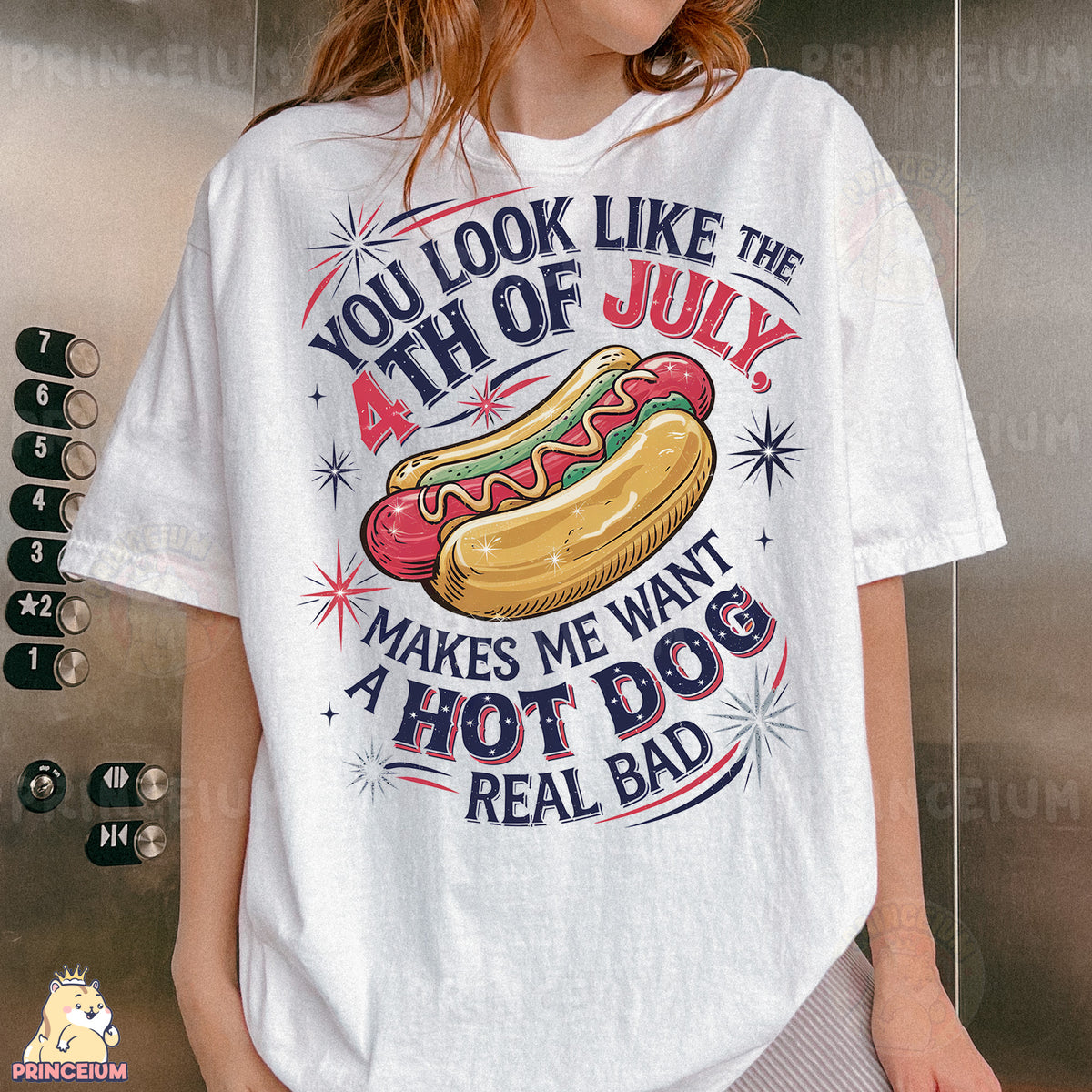 a woman wearing a t - shirt that says you look like the 4th of july