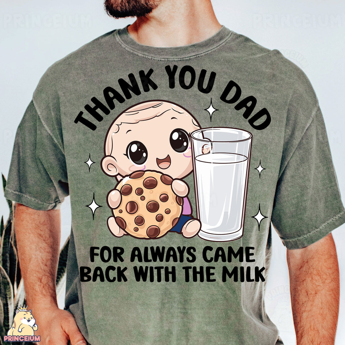 a man holding a cookie and a glass of milk