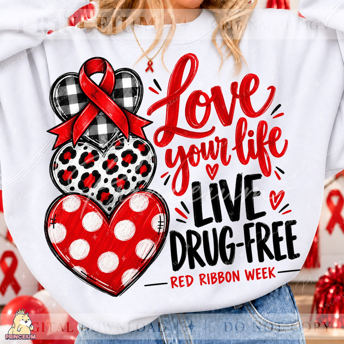 Love Your Life Red Ribbon Hearts