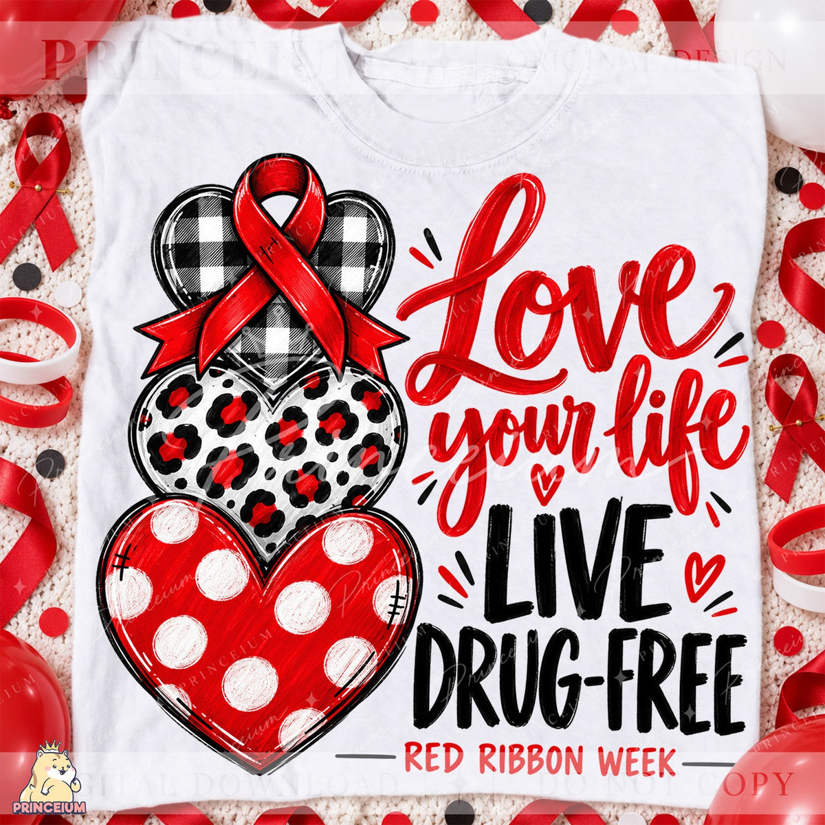 Love Your Life Red Ribbon Hearts