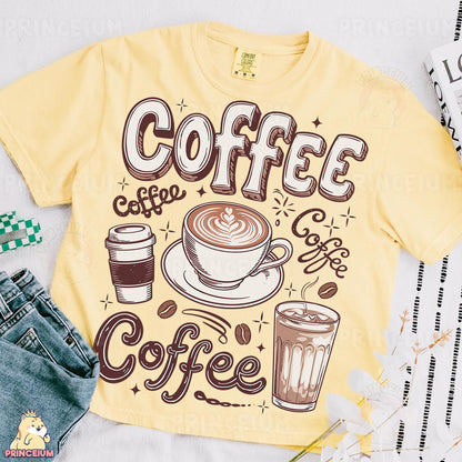 a t - shirt that says coffee and two cups of coffee
