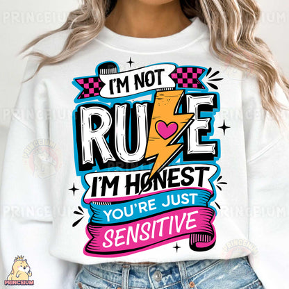 a woman wearing a white sweatshirt with a graphic on it