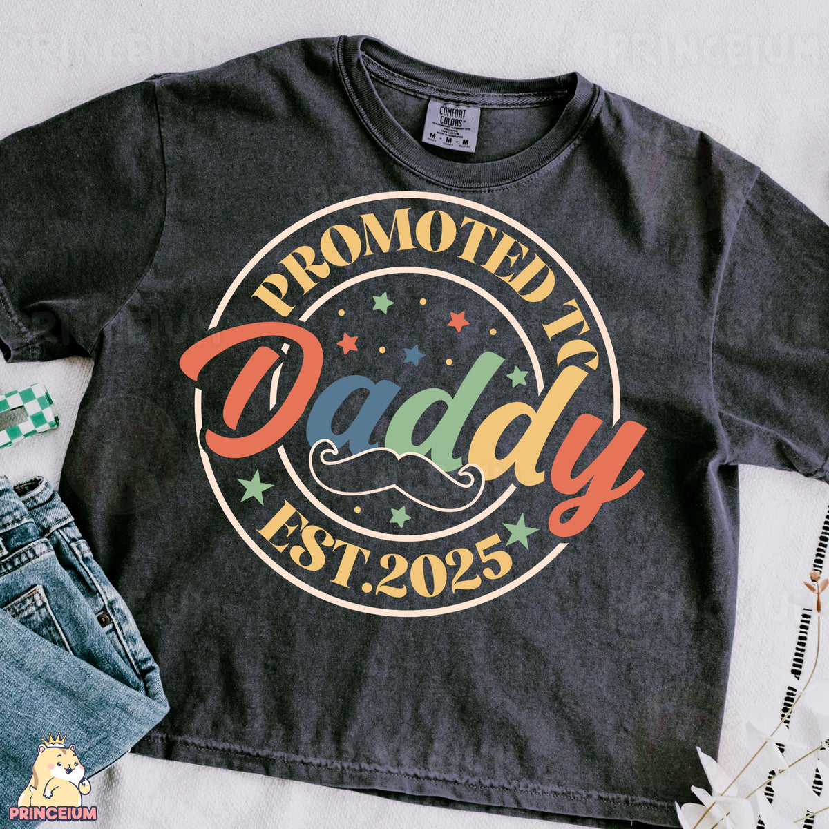 a t - shirt that says, promote today with a mustache and stars on it