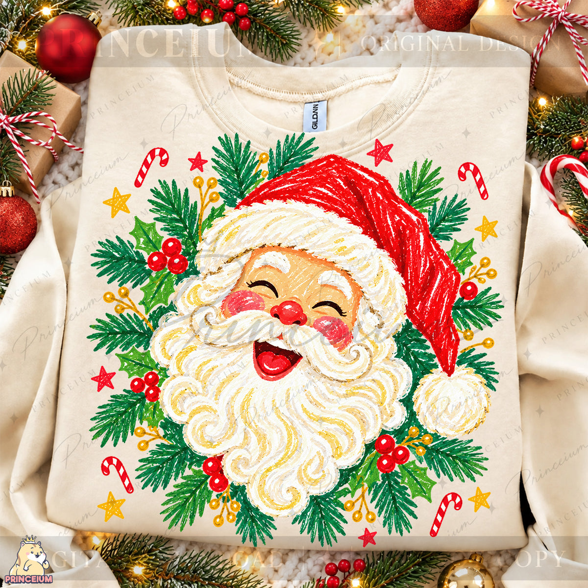 Jolly Santa Christmas PNG – Holly & Candy Cane Holiday Design | Digital Download