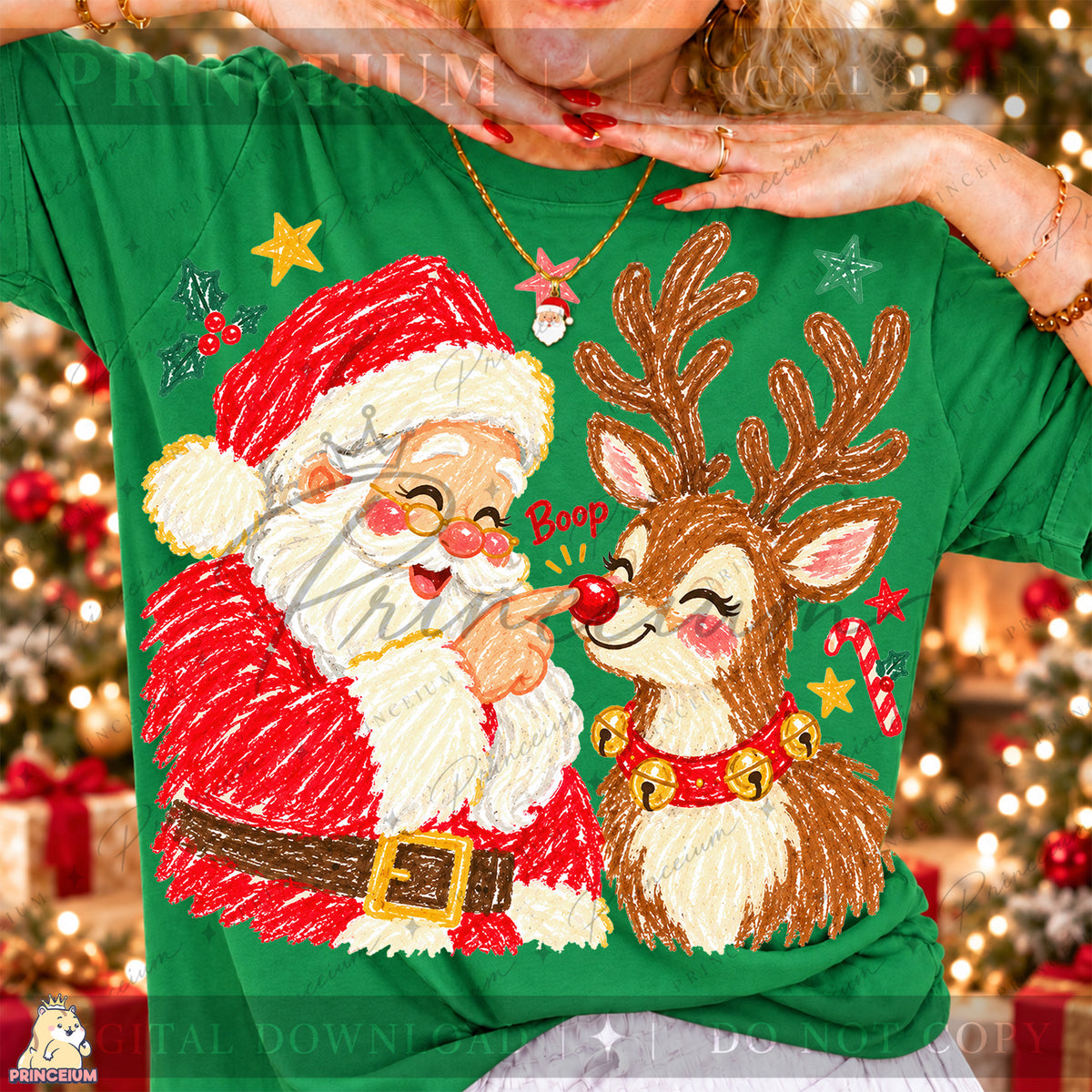 Santa & Reindeer Nose Boop Christmas PNG Cute Holiday Design | Digital Download