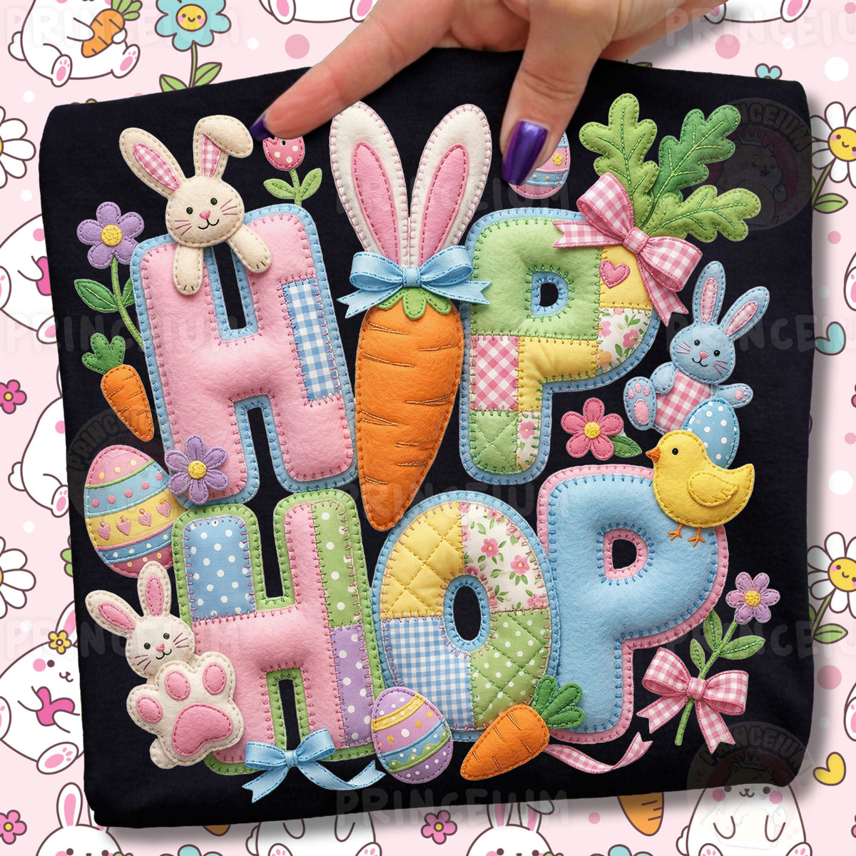 Hip Hop Png, Patchwork Bunny Carrot Letters, Cute Pastel Spring Easter Clipart Design