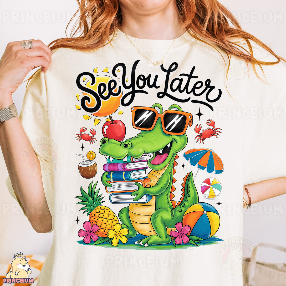 a woman wearing a t - shirt that says see you later