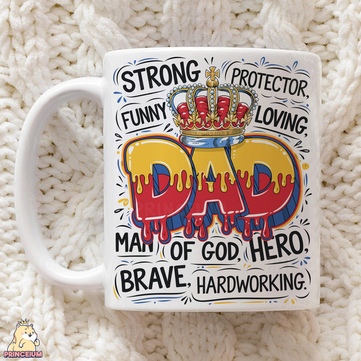 a coffee mug with a picture of a crown on it
