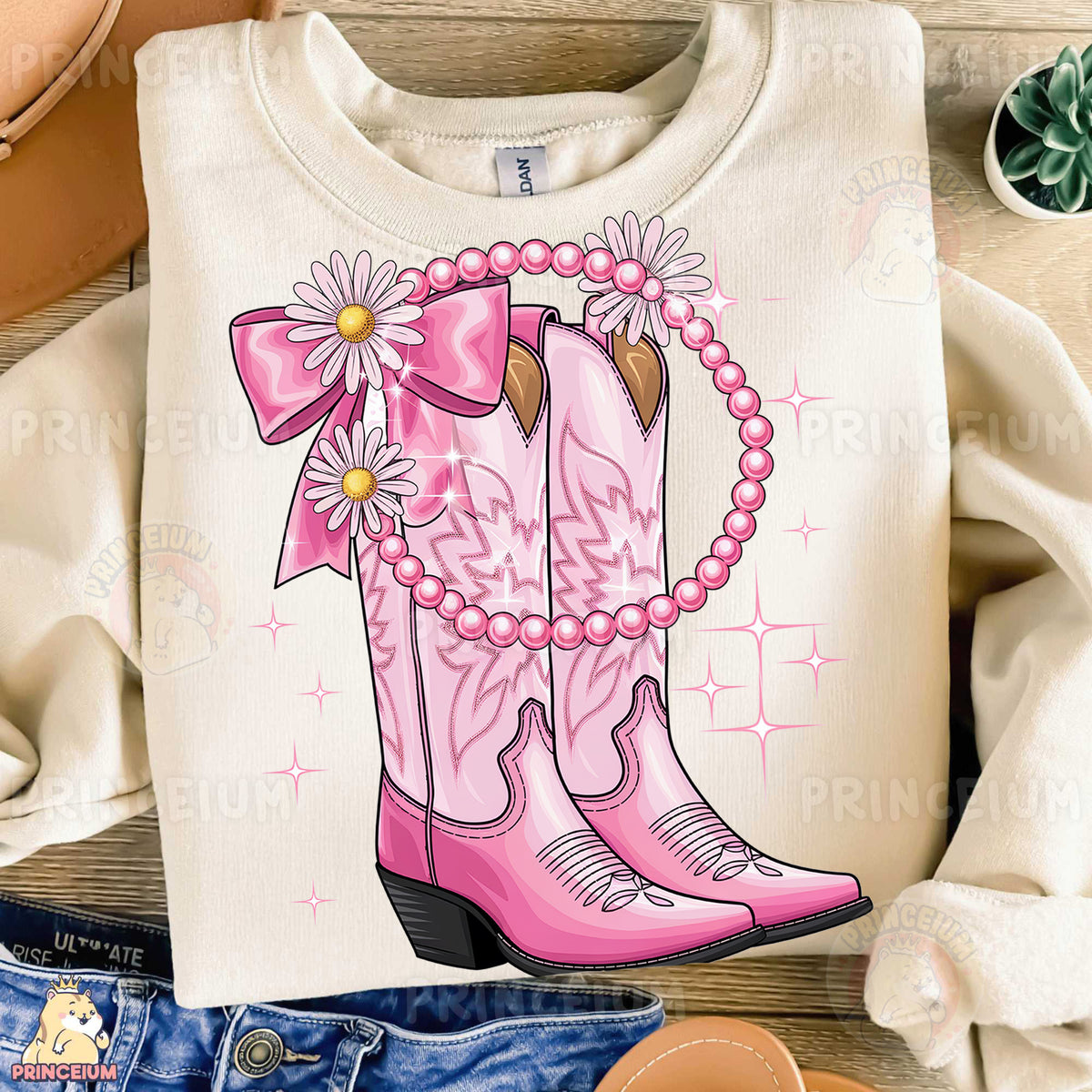 a t - shirt with a pink cowboy boot on it