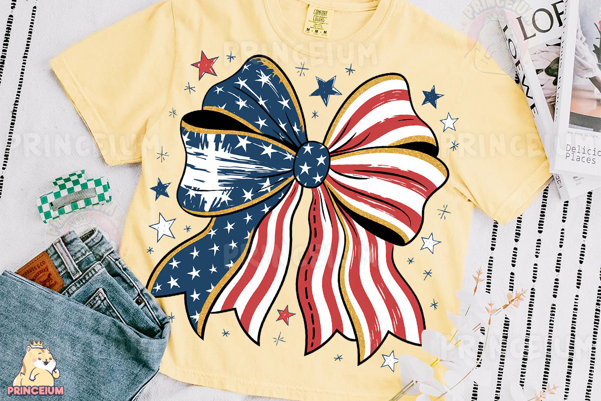 a t - shirt with an american flag bow on it