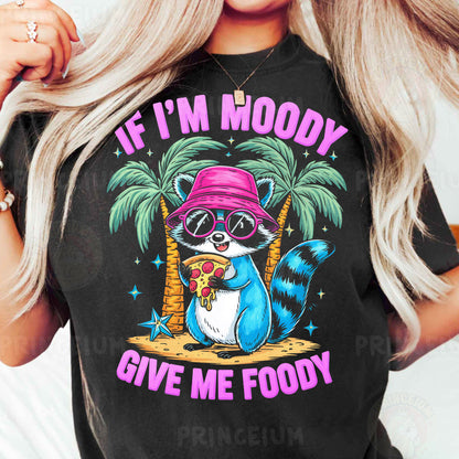 a woman wearing a black shirt with a raccoon wearing a pink hat and