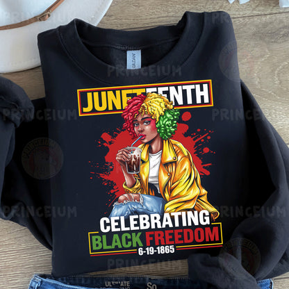 a black shirt with a picture of a woman smoking a cigarette