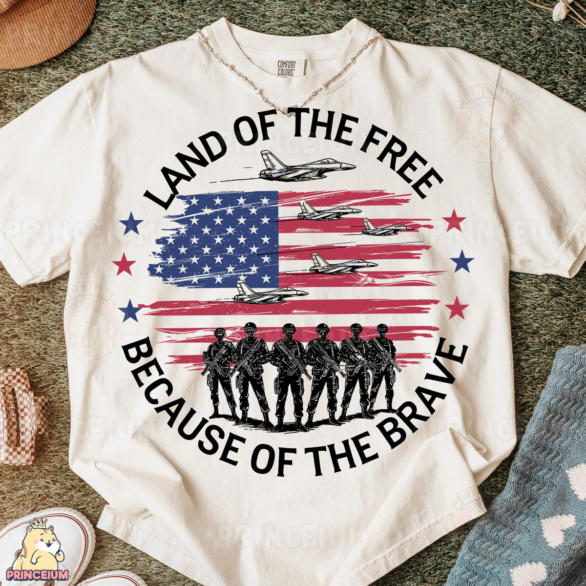 a t - shirt that says land of the free because of the brave