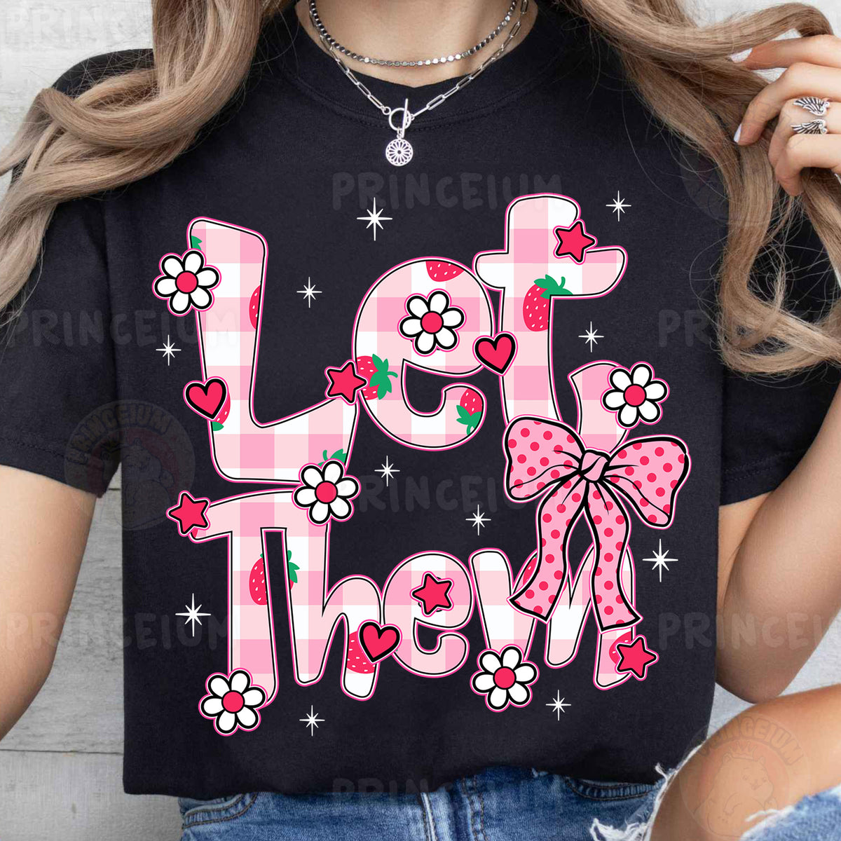 a woman wearing a t - shirt that says let them bow