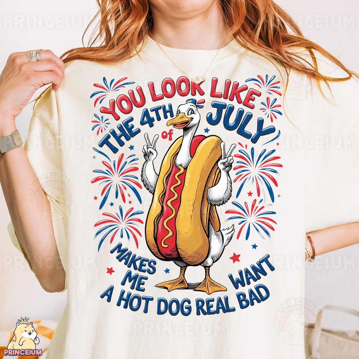 a woman wearing a t - shirt that says you look like the 4th july makes