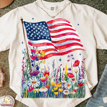 a t - shirt with an american flag painted on it
