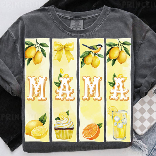 a t - shirt with a picture of lemons and cupcakes on it