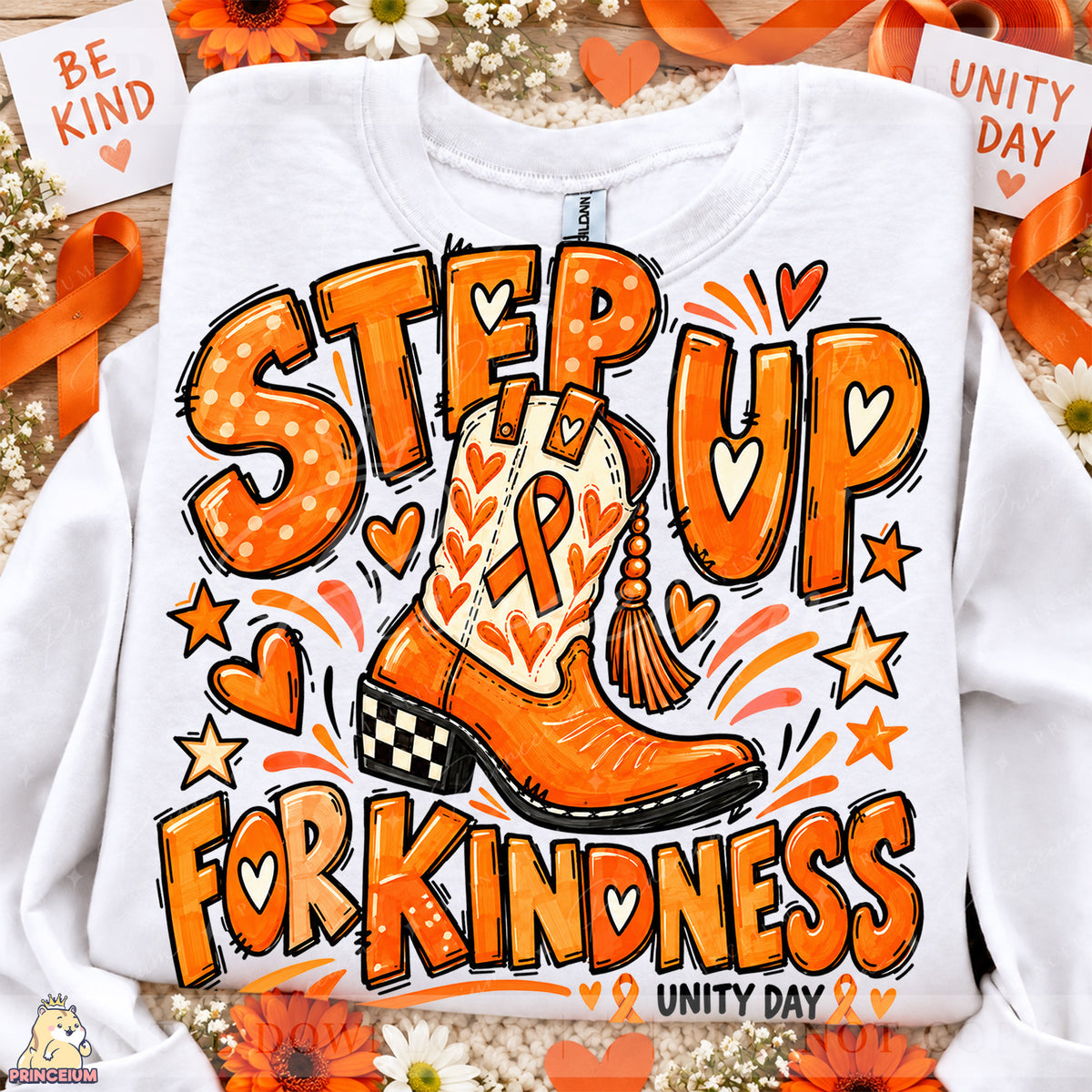 Step Up for Kindness PNG – Orange Cowboy Boot Unity Day Design | Instant Digital Download