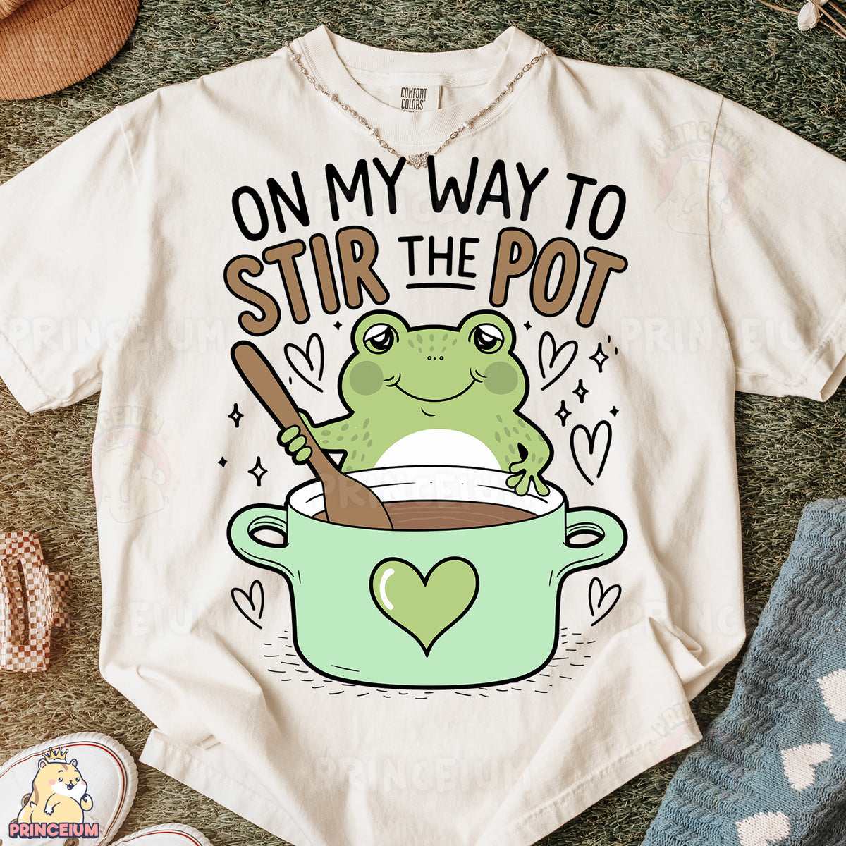 a t - shirt that says on my way to stir the pot with a frog