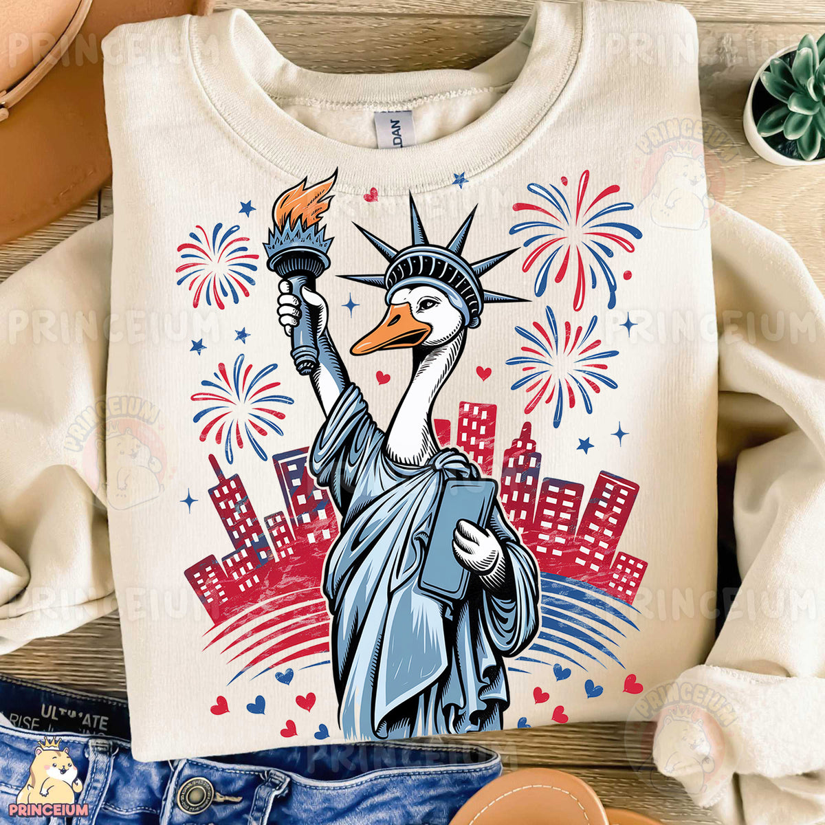 a t - shirt with the statue of liberty holding a torch
